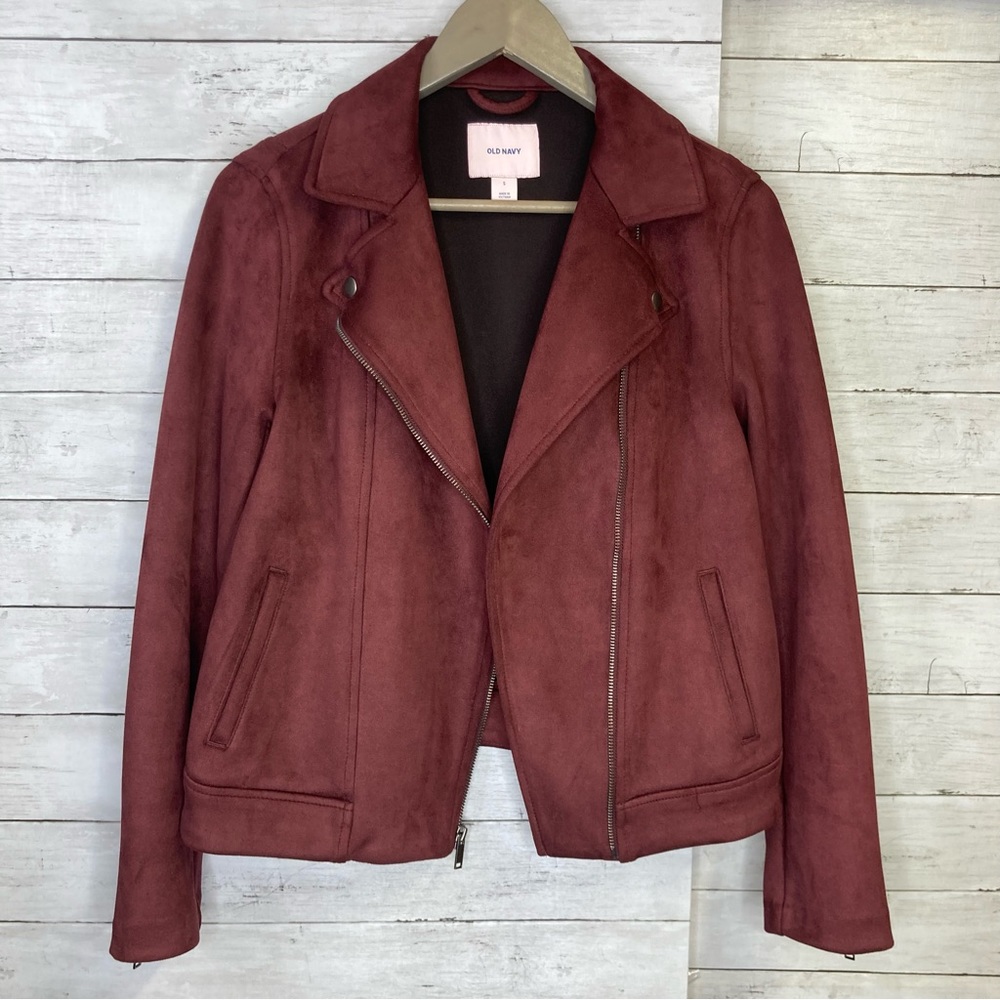 Old Navy Faux Suede Zip Up Moto Jacket size Small